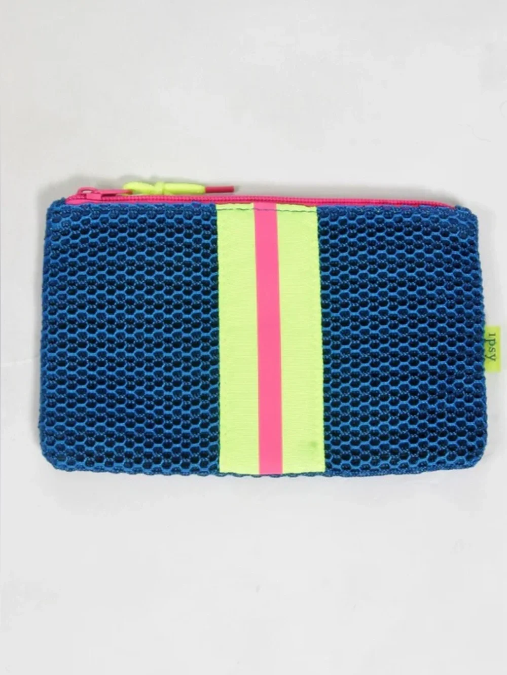 Ipsy Mesh Cosmetic Pouch Neon Blue Lime Pink Makeup Bag Athleisure Zip Case